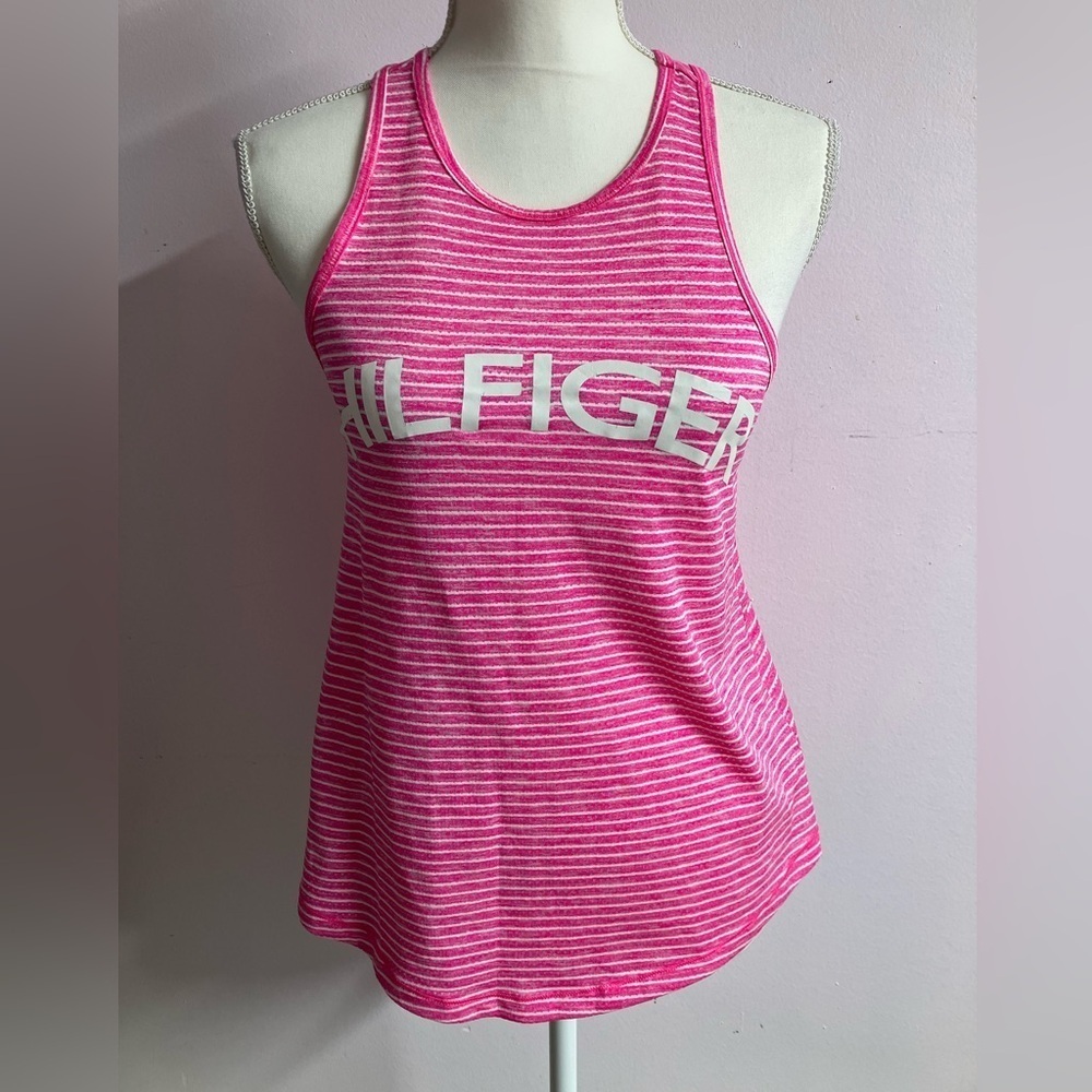 Hilfiger Women’s Racerback Tank Top, Small, Bright Pink/White